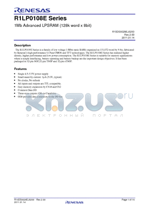 R1LP0108ESF-5SIB0 datasheet - 1Mb Advanced LPSRAM (128k word x 8bit)