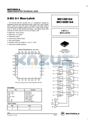 MC10E154 datasheet - 5-BIT 2:1 MUX-LATCH