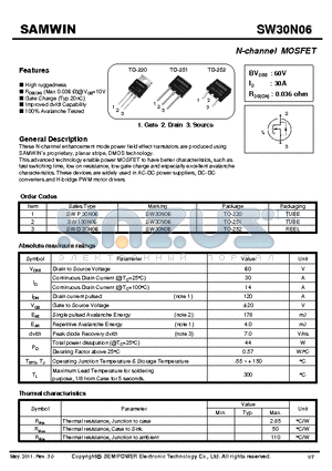 SWP30N06 datasheet - N-channel MOSFET