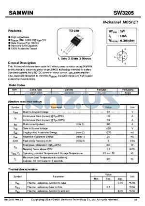 SWP3205 datasheet - N-channel MOSFET