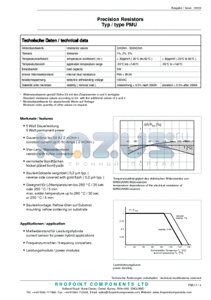 PMU-A-R010-2.0 datasheet - Precision Resistors