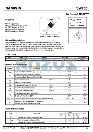 SWP730 datasheet - N-channel MOSFET