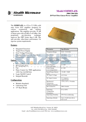 SM5053-43L datasheet - 5000-5300 MHz 20 Watt Ultra-Linear Power Amplifier