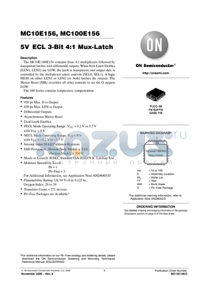 MC10E156 datasheet - 5V ECL 3-Bit 4:1 Mux-Latch