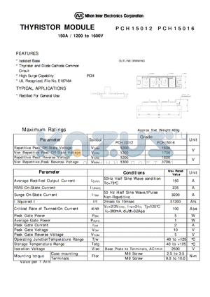 PCH15016 datasheet - THYRISTOR MODULE 150A/1200 to 1600V