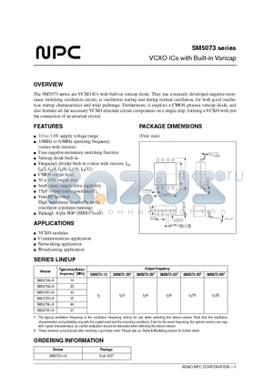 SM5073C1S datasheet - VCXO ICs with Built-in Varicap