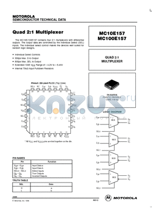 MC10E157FNR2 datasheet - QUAD 2:1 MULTIPLEXER