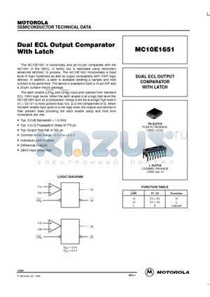 MC10E1651 datasheet - DUAL ECL OUTPUT COMPARATOR WITH LATCH