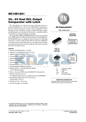MC10E1651 datasheet - 5V, −5V Dual ECL Output Comparator with Latch