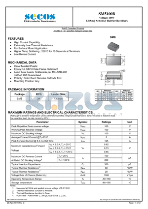SM5100B datasheet - 5.0Amp Schottky Barrier Rectifiers