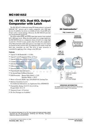 MC10E1652FN datasheet - 5V, −5V ECL Dual ECL Output Comparator with Latch