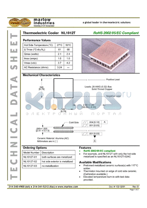 NL1012T-02 datasheet - Thermoelectric Cooler
