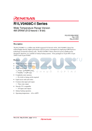 R1LV0408CSB-5SI datasheet - Wide Temperature Range Version 4M SRAM (512-kword  8-bit)