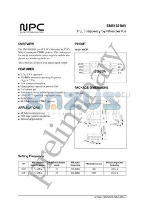 SM5168BAV datasheet - PLL Frequency Symthesizer ICs