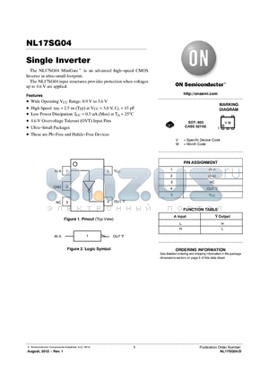 NL17SG04P5T5G datasheet - Single Inverter