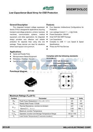 MSEMF3V3LCC datasheet - Low Capacitance Quad Array for ESD Protection