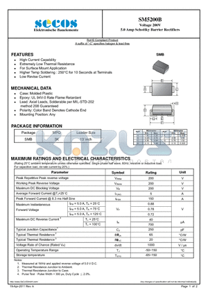 SM5200B datasheet - 5.0 Amp Schottky Barrier Rectifiers