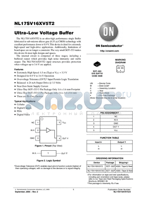 NL17SV16XV5T2G datasheet - Ultra−Low Voltage Buffer