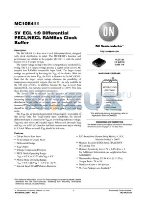 MC10E411 datasheet - 5V ECL 1:9 Differential PECL/NECL RAMBus Clock Buffer