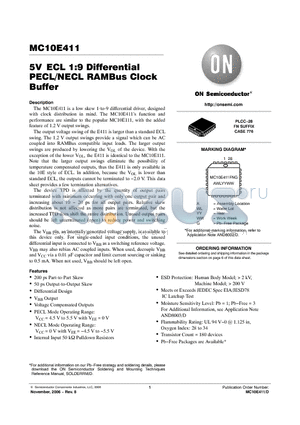 MC10E411FNG datasheet - 5V ECL 1:9 Differential PECL/NECL RAMBus Clock Buffer
