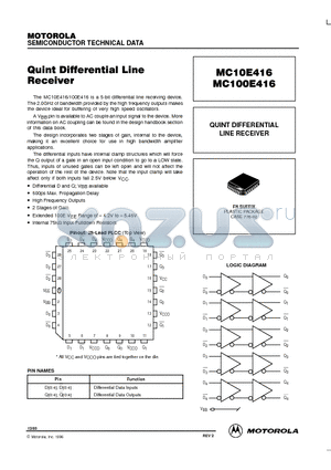 MC10E416 datasheet - QUINT DIFFERENTIAL LINE RECEIVER