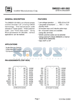 SM5221-002 datasheet - 32 KEYS ENCODER