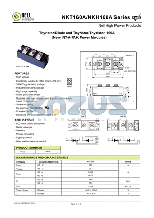 NKT160-16A datasheet - Thyristor/Diode and Thyristor/Thyristor, 160A(New INT-A-PAK Power Modules)