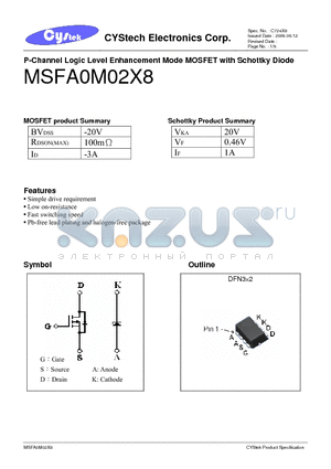 MSFA0M02X8 datasheet - P-Channel Logic Level Enhancement Mode MOSFET with Schottky Diode
