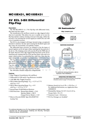 MC10E431FNG datasheet - 5V ECL 3-Bit Differential Flip-Flop