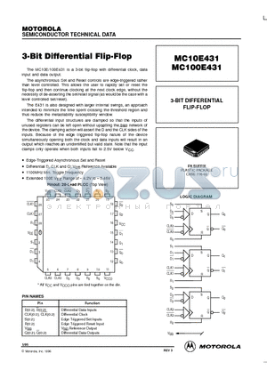 MC10E431FNR2 datasheet - 3-BIT DIFFERENTIAL FLIP-FLOP