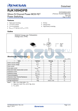 RJK1054DPB datasheet - Silicon N Channel Power MOS FET Power Switching
