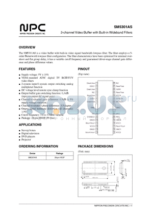 SM5301 datasheet - 3-channel Video Buffer with Built-in Wideband Filters