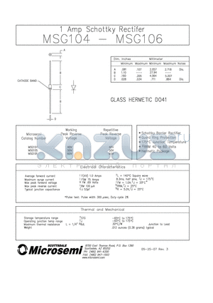MSG106 datasheet - 1 Amp Schottky Rectifer
