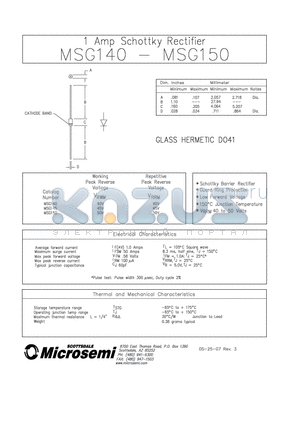 MSG145 datasheet - 1 Amp Schottky Rectifer