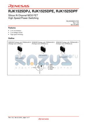 RJK1525DPE-LE datasheet - Silicon N Channel MOS FET High Speed Power Switching