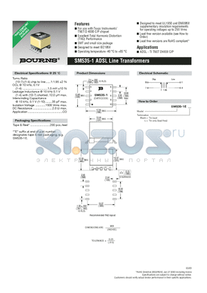 SM535-1 datasheet - ADSL Line Transformers