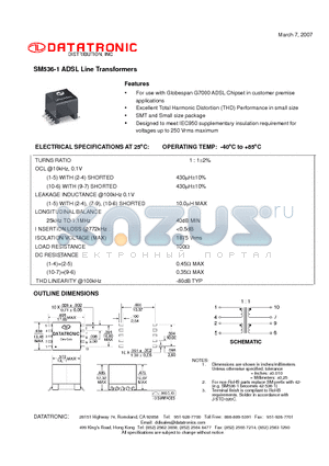SM536-1 datasheet - ADSL Line Transformers