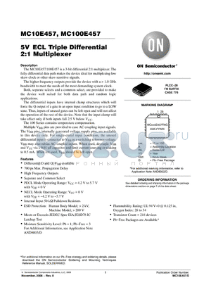 MC10E457FNR2G datasheet - 5V ECL Triple Differential 2:1 Multiplexer