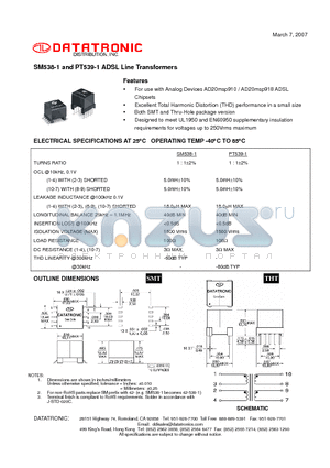 SM538-1 datasheet - ADSL Line Transformers