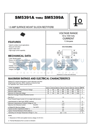 SM5392A datasheet - 1.5 AMP SURFACE MOUNT SILICON RECTIFIERS