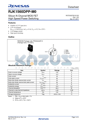 RJK1560DPP-M0 datasheet - Silicon N Channel MOS FET High Speed Power Switching