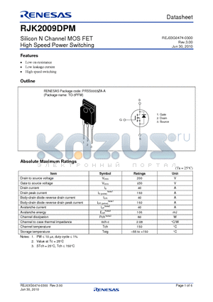 RJK2009DPM datasheet - Silicon N Channel MOS FET High Speed Power Switching