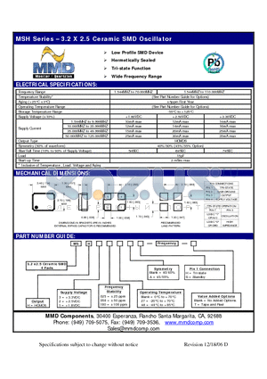 MSH102548AH datasheet - 3.2 X 2.5 Ceramic SMD Oscillator