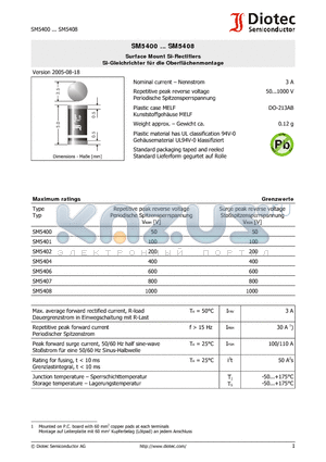 SM5400 datasheet - Surface Mount Si-Rectifiers