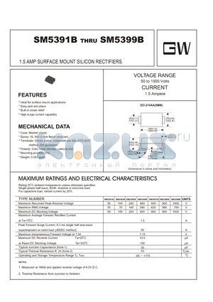 SM5398B datasheet - 1.5 AMP SURFACE MOUNT SILICON RECTIFIERS