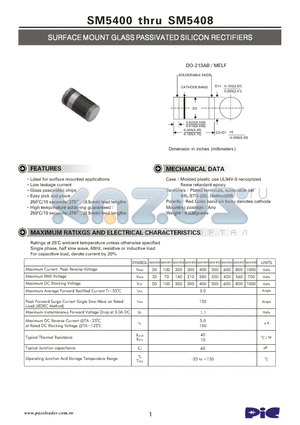 SM5400 datasheet - SURFACE MOUNT GLASS PASSIVATED SILICON RECTIFIERS