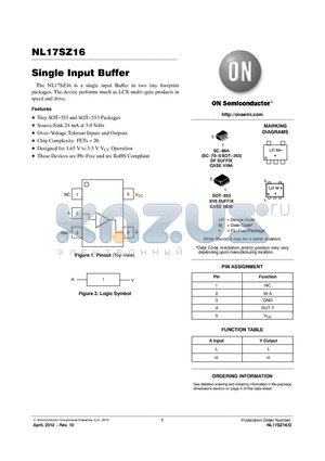 NL17SZ16XV5T2G datasheet - Single Input Buffer