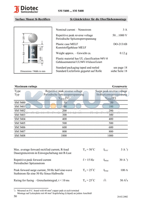 SM5404 datasheet - Surface Mount Si-Rectifiers