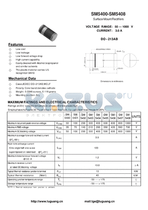 SM5405 datasheet - Surface Mount Rectifiers