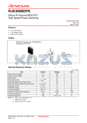 RJK3008DPK-00-T0 datasheet - Silicon N Channel MOS FET High Speed Power Switching